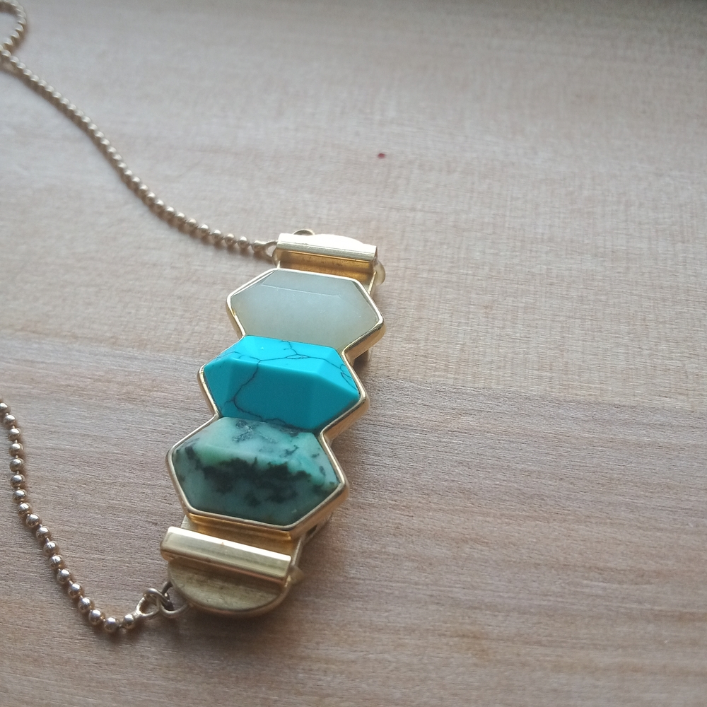 R KEEP Collective Gold and Turquoise Hexagon Necklace